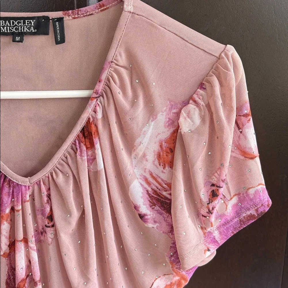 Like New Badgley Mischka Floral Rhinestone Studded Top Medium